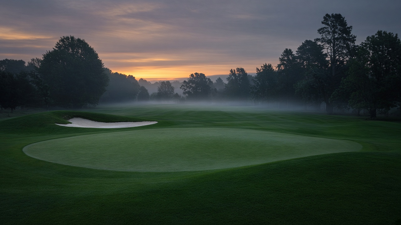 Twilight golf green and fairway